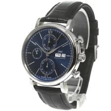 IWC PORTOFINO CHRONOGRAPH IW391019 42mm SS Navy Dial Leather Strap GMT #C439