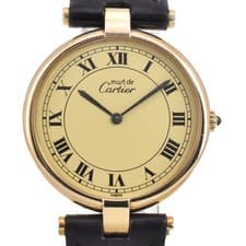 CARTIER Must Vendome Vermeille SV925 (GP) / Leather Quartz Men's Watch R#146288