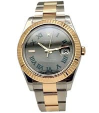 ROLEX Datejust II 116333 41mm Fluted Wimbledon Slate Dial 18K Gold & Steel Box&