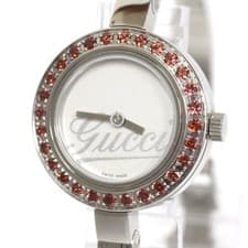 Gucci Garnet Bangle Watch YA105534 Lady's Used Jewelry