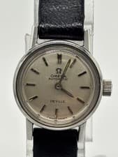 Omega Deville Ladies Watch Auto Silver Dial Genuine Leather Used