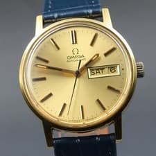 Read Vintage 1973 OMEGA Cal.1020 Gold Automatic Day Date 35mm Men's Watch N MINT