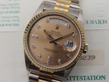1993 Rolex Day-Date Tridor 18239 36mm w/ Papers Factory Diamond Dial Unpolished