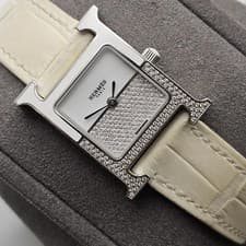 Hermès Heure H HH1.234 Diamond Pave Steel Double Jeu Ladies Watch 21mm