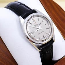 Omega Seamaster Silver Black Quartz Watch Working New Battery Cleaned Leather