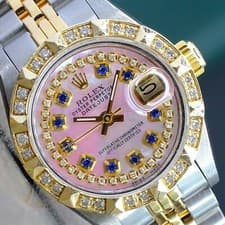 Rolex Datejust 69173 Two-Tone 18KY & Steel Pink Mother of Pearl Dial Watch 26mm
