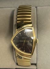 Hamilton Ventura Men’s Gold Tone Watch Black Dial Quartz