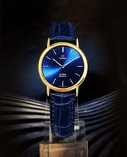 Omega Rare De Ville Quartz Blue Dial Unisex Leather Watch 154747554