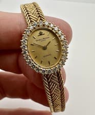 BAUME MERCIER Ladies 18K Yellow Gold Diamond Bezel Oval Mesh Swiss Luxury Watch!