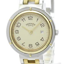 HERMES Clipper Gold Plated Stainless Steel Quartz Unisex Watch Polished BF590369