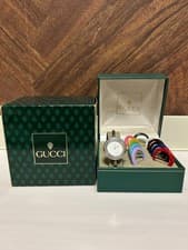 GUCCI Silver Analog Watch with Change Bezel Set Vintage 2000s Box Included