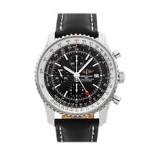 Breitling Navitimer World Steel Auto 46mm Black Dial Strap Watch A2432212/B726
