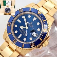 2018 Rolex Submariner Date 116618LB Yellow Gold Blue Dial 40mm Watch Box Papers