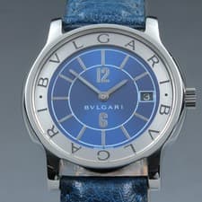 New Batt BVLGARI SOLOTEMPO ST35S Quartz Blue Men's Watch 35mm JAPAN Exc+5*Box