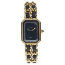 CHANEL Premiere L Black Dial GP× Leather qz H0001 Watch Women's Used d21080959d6