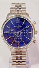 96A262 BULOVA CHRONOGRAPH BLUE DIAL STAINLESS STEEL MEN'S WATCH M-326