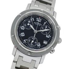 HERMES watch ladies clipper chronograph quartz QZ CL1.310 silver black used