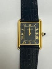 SANDOZ Rectangular Manual Watch Roman Numerals Good Condition Authentic