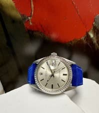 Mens Rolex Oyster Perpetual Datejust Steel Silver Dial 36mm Watch Blue