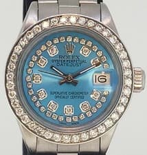 Rolex Lady Datejust Oyster Stainless Steel String Diamond Dial Bezel Watch