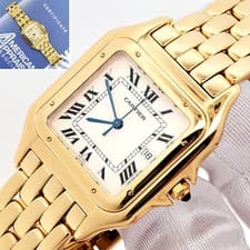 Cartier Panthere White Roman Dial Large 27mm Yellow Gold Quartz Watch W25014B9