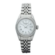 Rolex Oyster Perpetual Date 69240 Steel 26mm White Roman Dial Auto Women's Watch