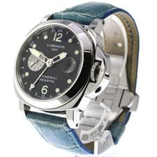 PANERAI LUMINOR GMT REGATTA PAM00156 44mm SS Black Dial Leather Strap GMT #C301