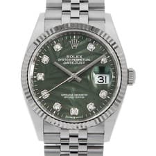 ROLEX Datejust 36 10P diamond 126234G Olive green Palm motif 5 row jubilee b...