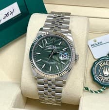 ROLEX DATEJUST 36 GREEN PALM MOTIF JUBILEE FLUTED BEZEL 126234 FULL SET 2021