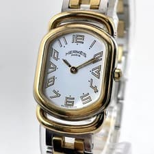 Hermes Rallye 723879 Quartz Watch Silver Gold H Band Tonneau Ladies Working