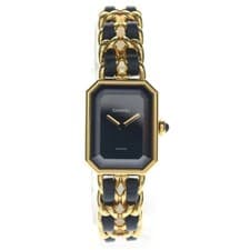 CHANEL Premiere XXL Black Dial Watch × Gold SS× Leather QZ H0001 Used 0e291483d9