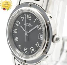 *NEAR MINT* HERMES Clipper CL4.210 Black Dial Qz Women's Watch From JAPAN