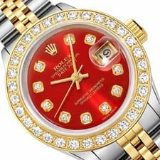 26mm Rolex Datejust 69173 18K Gold Diamond Red Ruby Dial Steel Woman's Watch