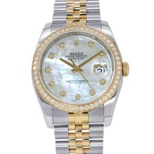 ROLEX Datejust Diamond Bezel 36mm Stainless Steel/18KYG White Shell Dial 116...