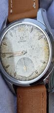 Vintage 1950 OMEGA 38 Jumbo Ref# 2503 With A Patinaed Silver Dial Just Serviced