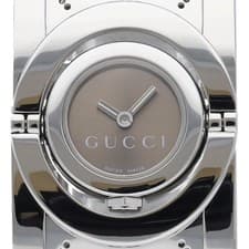 GUCCI Toile Bangle Watch 112 Stainless Steel WomenWatch Brown USED