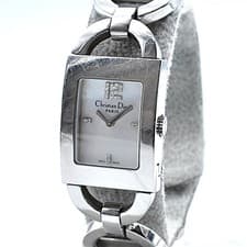 Christian Dior D108-109 Malice Quartz Watch MOP Diamond Dial Silver Women w-1381