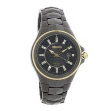 Seiko Coutura Solar Men's Diamond Black ION Stainless Steel Watch SNE506