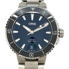 ORIS Aquis Date 0173377314135 Navy SS Men s Watch Used