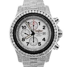 Breitling Super Avenger DIAMOND Chronograph 48mm Steel Watch A13370 BOX