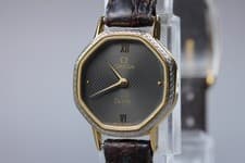 1983 Near MINT OMEGA De Ville 20mm 591.0257 Quartz Black Roman Women's Vintage