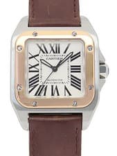 Cartier Santos100 MM W20107X7 H44xW33mm Silver Dial Stainless Steel Rose #T139