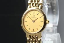 Vintage 1990s Omega De Ville Cal.1459 Gold Dial 22mm Quartz Women's Watch JAPAN