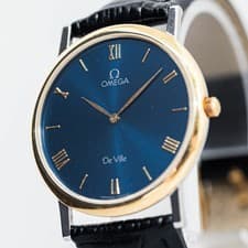 **NEAR MINT** Vintage OMEGA De Ville Cal.1478 Quartz Roman Gold × Blue 32mm Mens