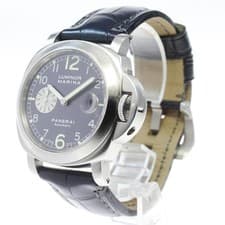 PANERAI LUMINOR MARINA PAM00086 44mm SS Black Dial Leather Strap Date #C292