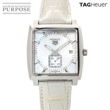 TAG Heuer Monaco WAW131B Boys Watch 12P Diamond Date White Shell Quartz Monaco 9