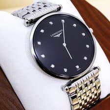 Longines Grand Classic Quartz Watch Silver Black Working New Battery Cleaned