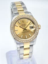 Rolex Datejust 26mm 179163 Factory Champagne Dial Diamond Bezel Two Tone Papers