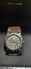 Ralph Lauren Safari Collection 42mm Aged Steel Watch With Brown Leather Strap