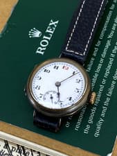 Military WWI c1916 Rolex Mens' Watch with Very Rare Gun Metal 30mm Hinged Case